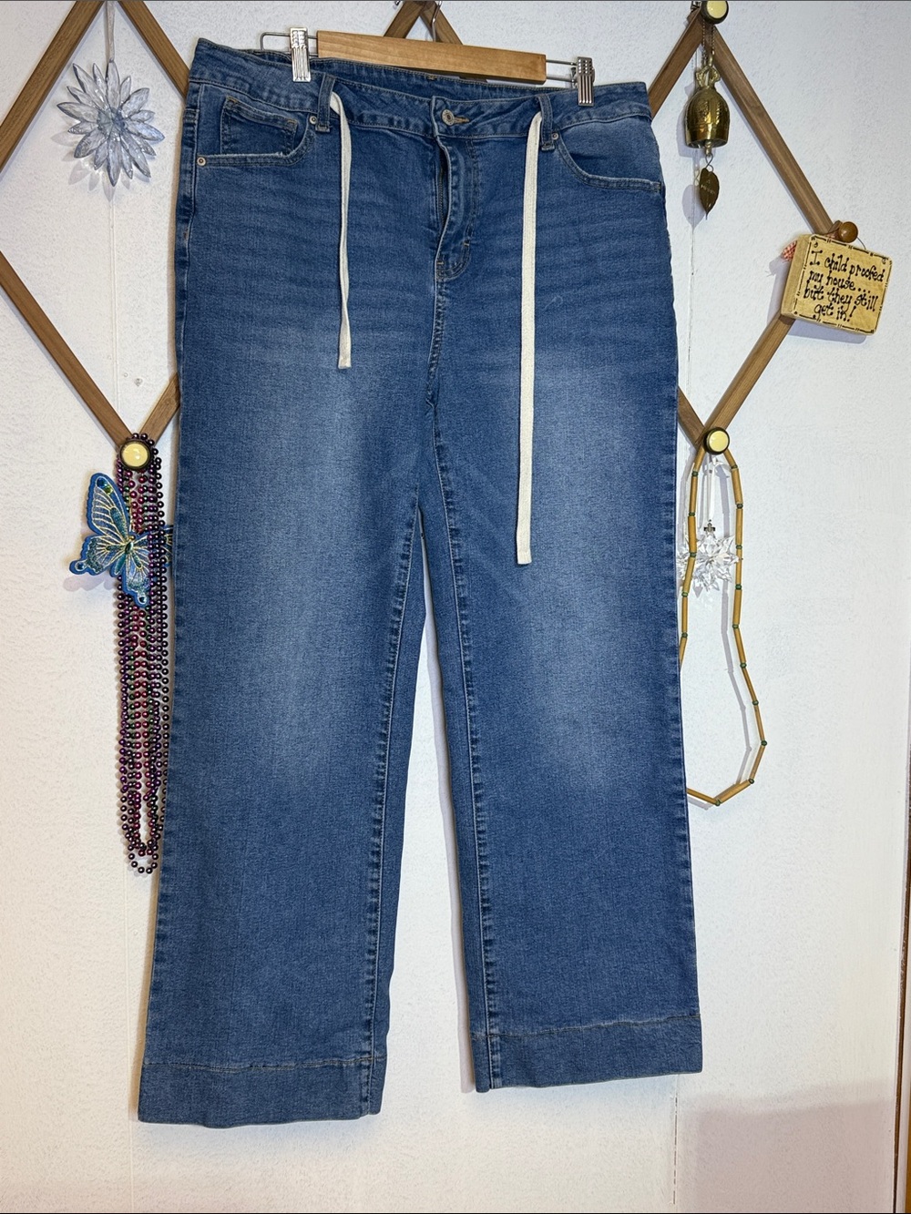 High-Rise Wide-Leg Jeans with Drawstring in Blue